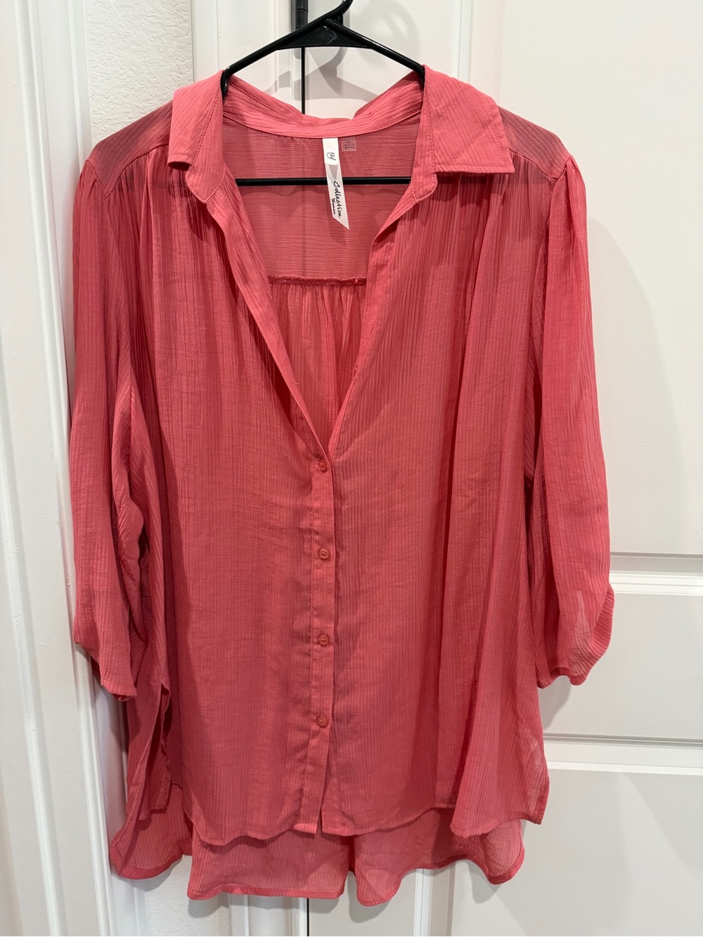 NY Collection Coral Pink Button-Front Blouse